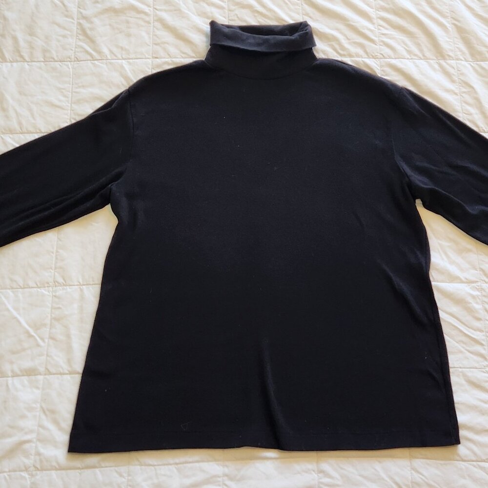 Vintage Lands End Shirt Mens Large Turtle Neck Long Sleeve Blue USA Made Cotton